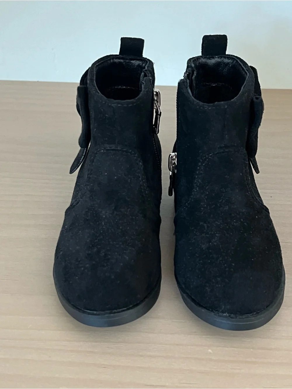 Toddler girls Black Suede Bow Ankle Boots